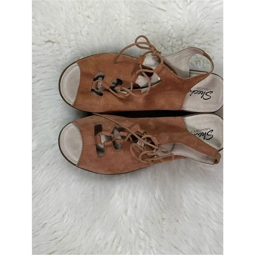 Skechers Brown Suede Lace-Up Platform Wedge Sandals